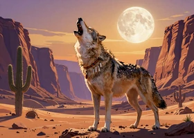 Wolf Gold Slot mit W&uuml;stenlandschaft und heulenden W&ouml;lfen