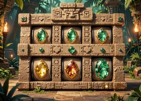 Aztec Gems Slot mit goldenen Edelsteinen und antiken Maya-Tempeln