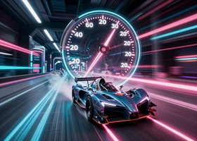 Speed Crash Spiel mit Neon-Rennwagen und rasant steigendem Multiplikator