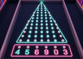 Plinko X Instant-Win-Spiel mit leuchtenden Pins und Multiplikatoren