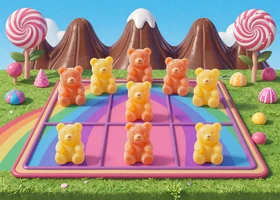 Sugar Rush Slot mit Gummib&auml;rchen-Figuren in einer bunten S&uuml;&szlig;igkeiten-Welt
